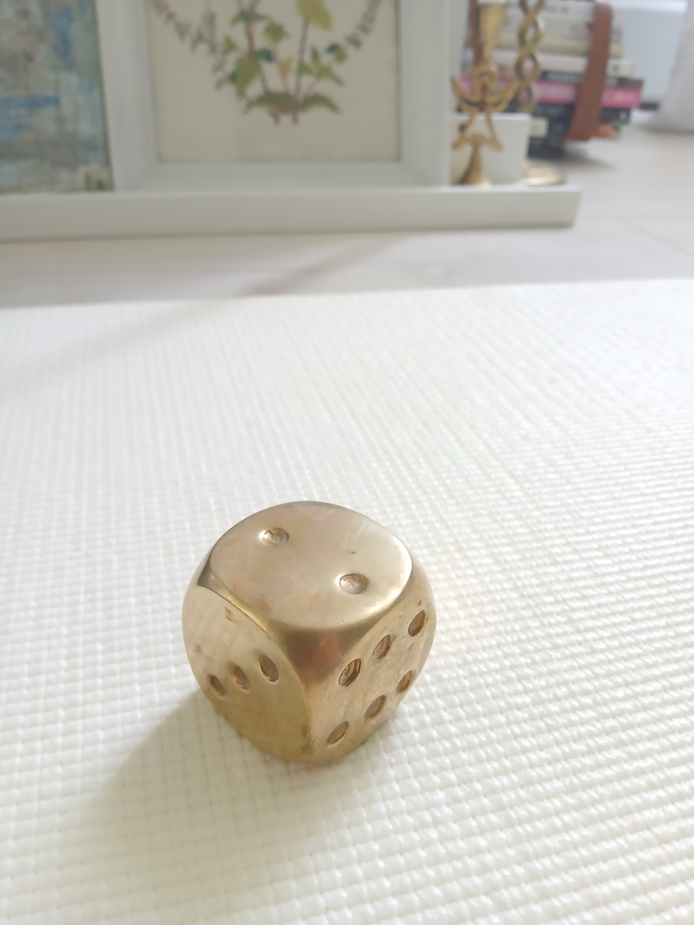 Vintage Solid Brass Dice Decor/ paper weight, 1.5", heavy, mint, rare